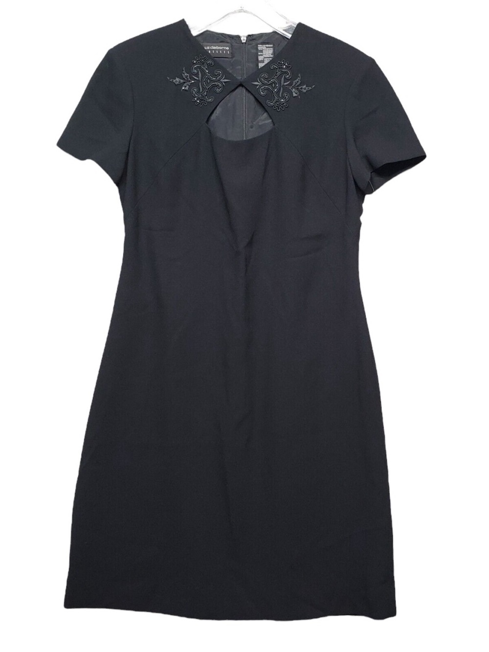 Liz Claiborne Black Short-Sleeve Keyhole Sheath Dress